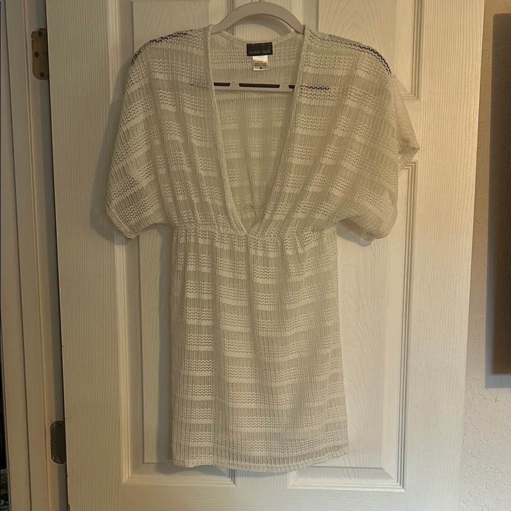 White V-Neck Bathing Suit Coverup See Through